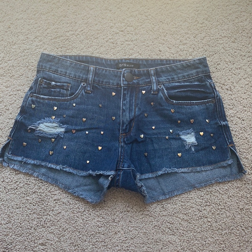 Sts Blue Dark Wash Heart Embellished Shorts 24